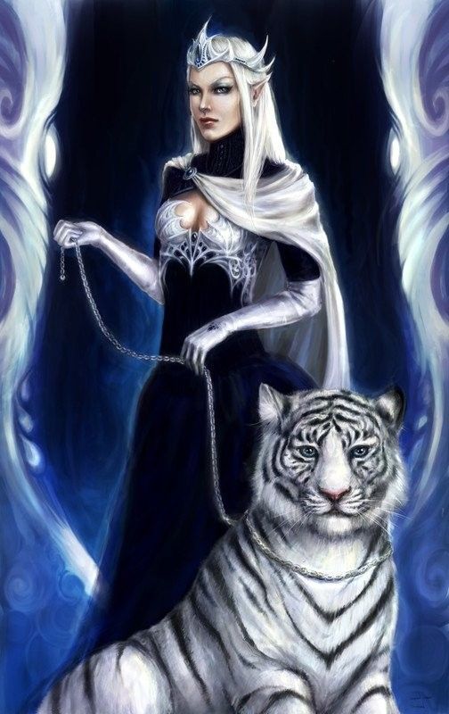 femme et tigre blanc