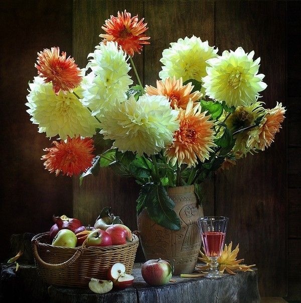 composition fleurs et fruits