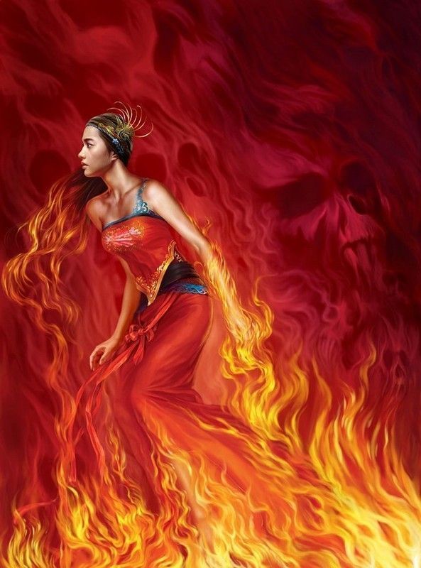 femme dans les flammes