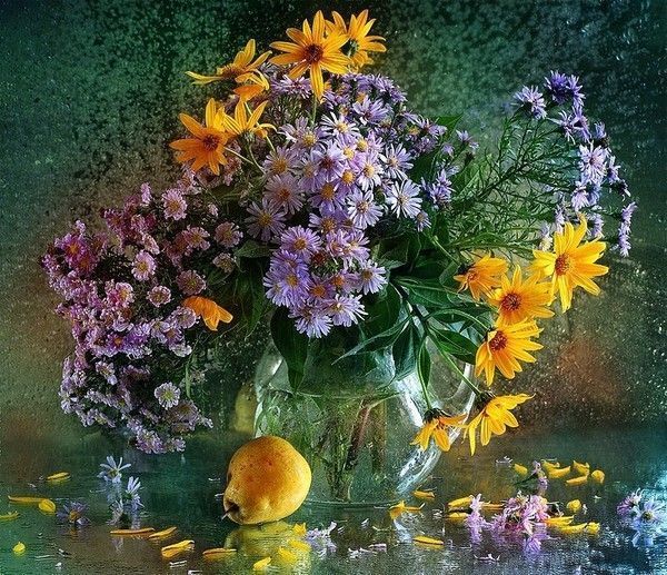 composition fleurs et fruits